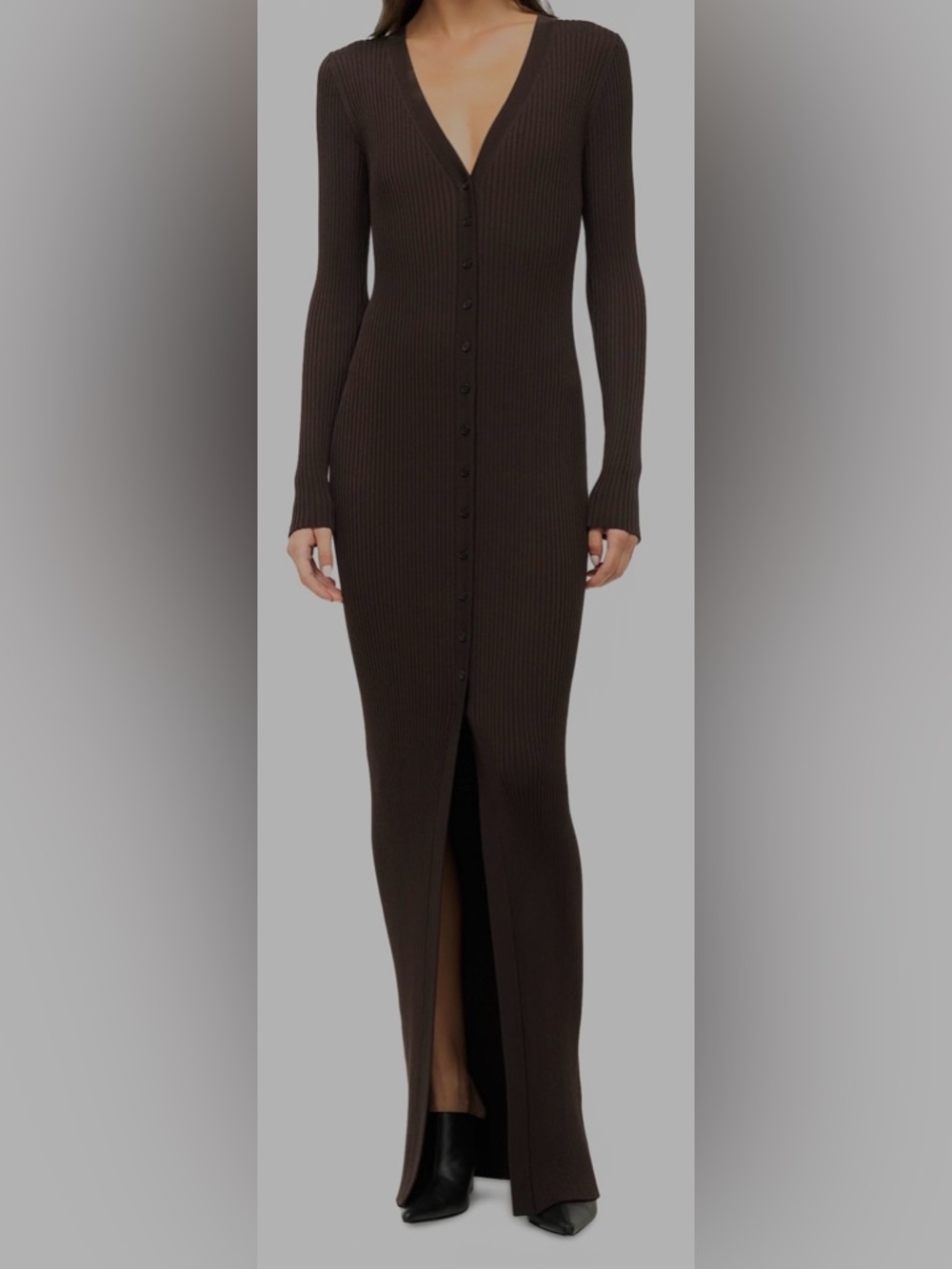✨ Staud Dark Brown Ribbed Button Front Cardigan Sweater Maxi Like New – XS ✨